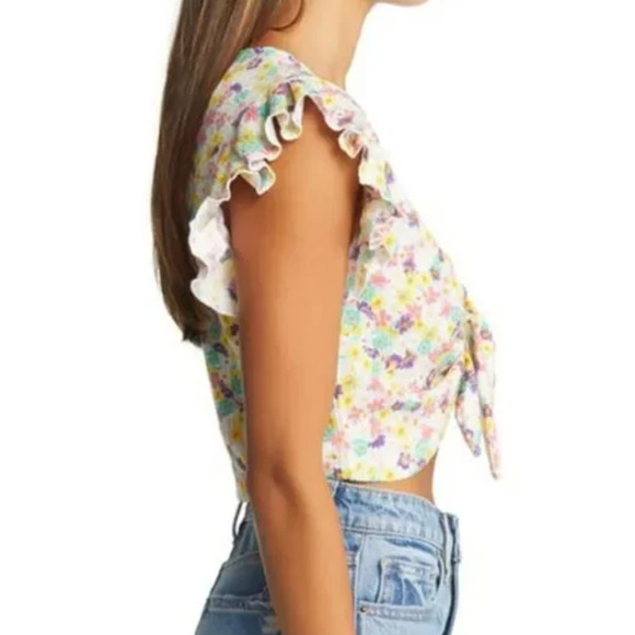 VERO MODA Tie-Front Knot Crop Top, Floral Print | Sz Small, New!   N1 - Picture 6 of 7